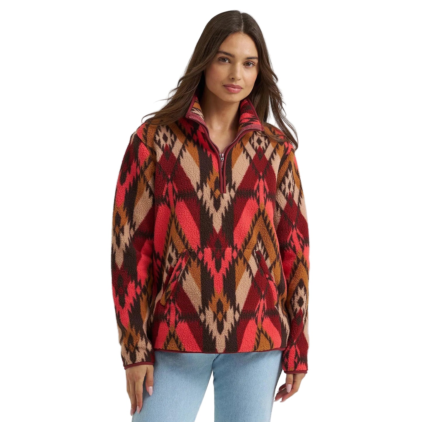 Wrangler Women's Retro Quarter Zip Long Sleeve Sherpa Pullover - Burgundy Flame