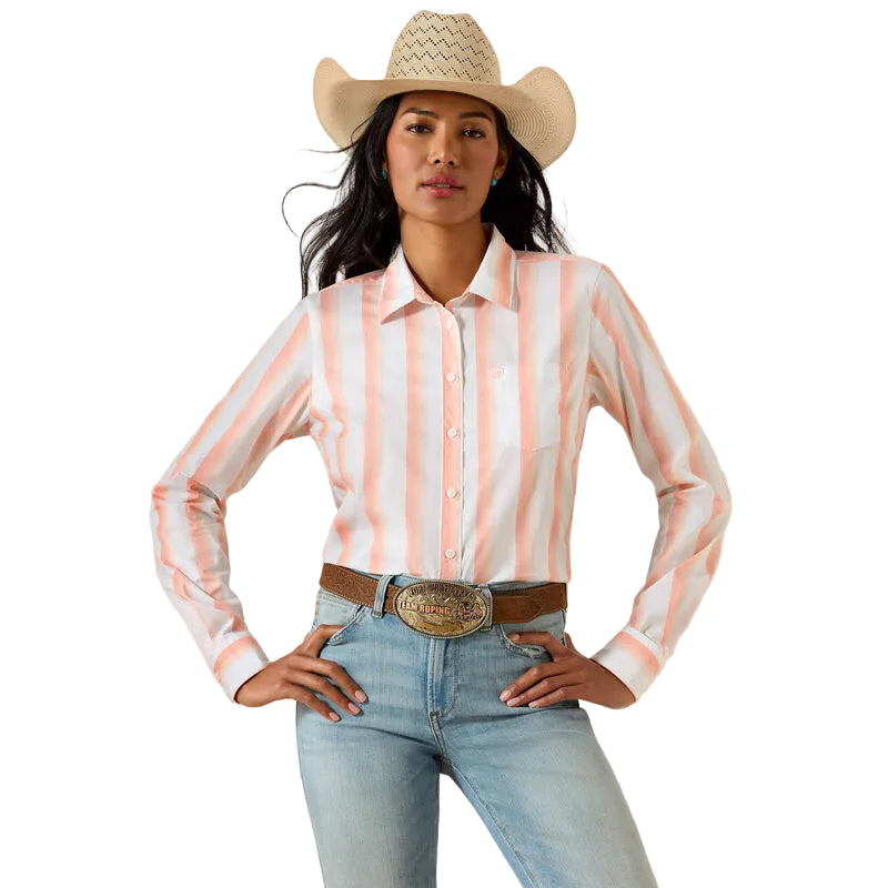 Ariat Women's Kirby Long Sleeve Stripe Shirt - Peach Amber - Irvine Tack & Western Wear