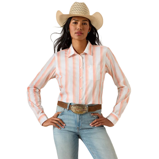 Ariat Women's Kirby Long Sleeve Stripe Shirt - Peach Amber - Irvine Tack & Western Wear