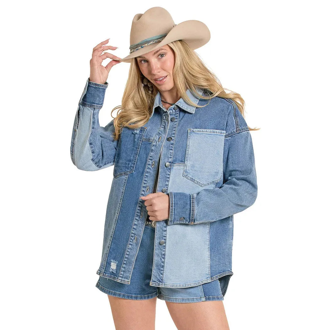 Rock & Roll Women's Multi Tone Denim Shacket - Medium Wash