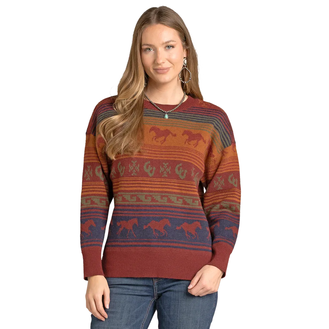Panhandle Slim Women's Oversized Horse Serape Sweater - Red