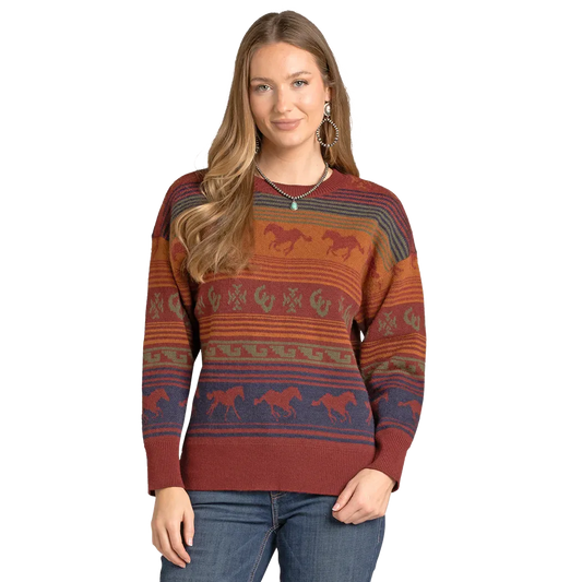 Panhandle Slim Women's Oversized Horse Serape Sweater - Red