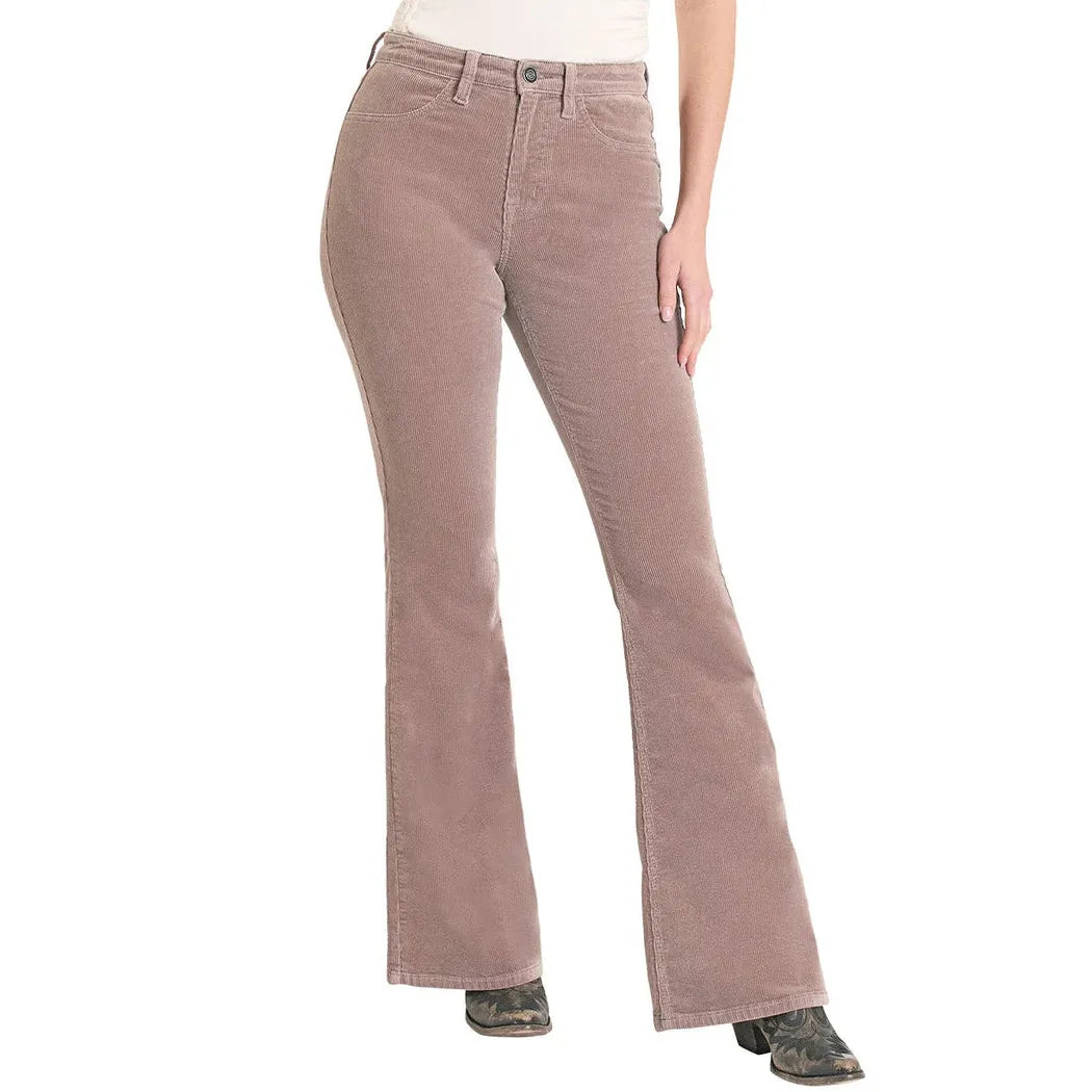 Rock & Roll Women's Corduroy Button High Rise Flare Jeans - Mauve