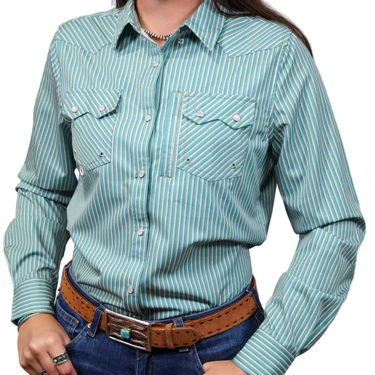 Brand Cowboy Women's The June Long Sleeve Striped Shirt - Green