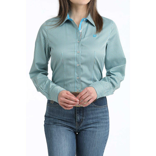Cinch Women's Long Sleeve Striped Shirt - Blue