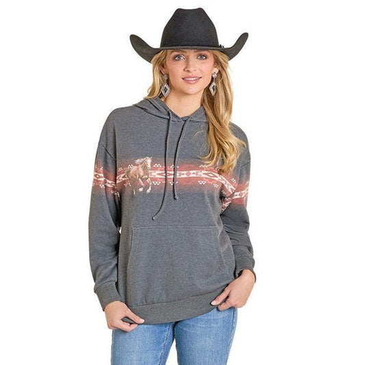 Rock & Roll Women's Border Print Hoodie - Black