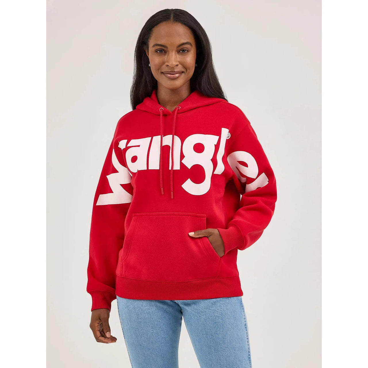 Wrangler Women's Bold Logo Long Sleeve Hoodie- Berry Red