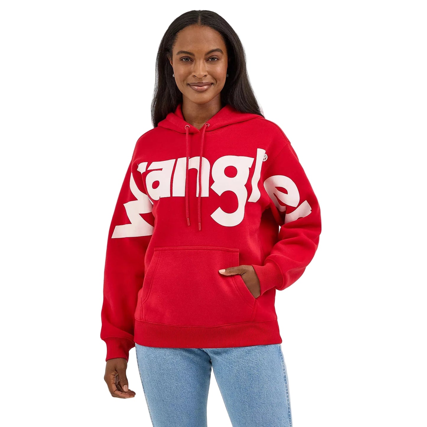 Wrangler Women's Bold Logo Long Sleeve Hoodie- Berry Red