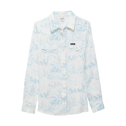 Wrangler Women's Retro Americana Western Long Sleeve Snap Shirt - White