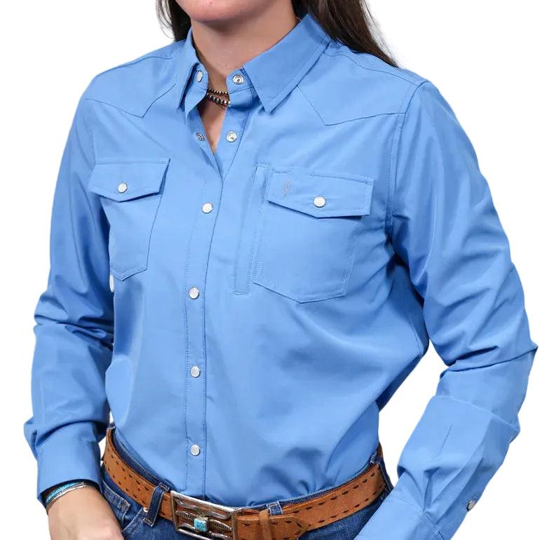 Brand Cowboy Women's The Denver Denim Long Sleeve Solid Shirt - Blue