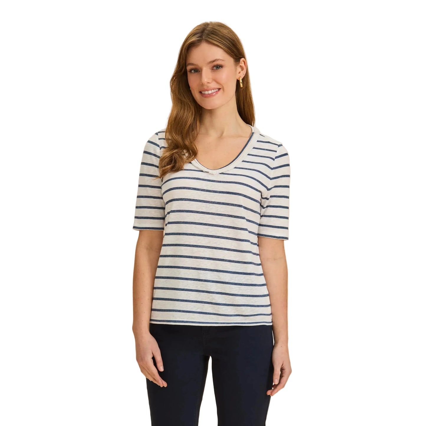 FDJ Women's Elbow Sleeve Fringed Neck Top - Navy - Irvine Tack & Western Wear