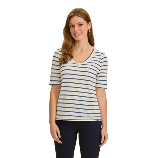 FDJ Women's Elbow Sleeve Fringed Neck Top - Navy - Irvine Tack & Western Wear
