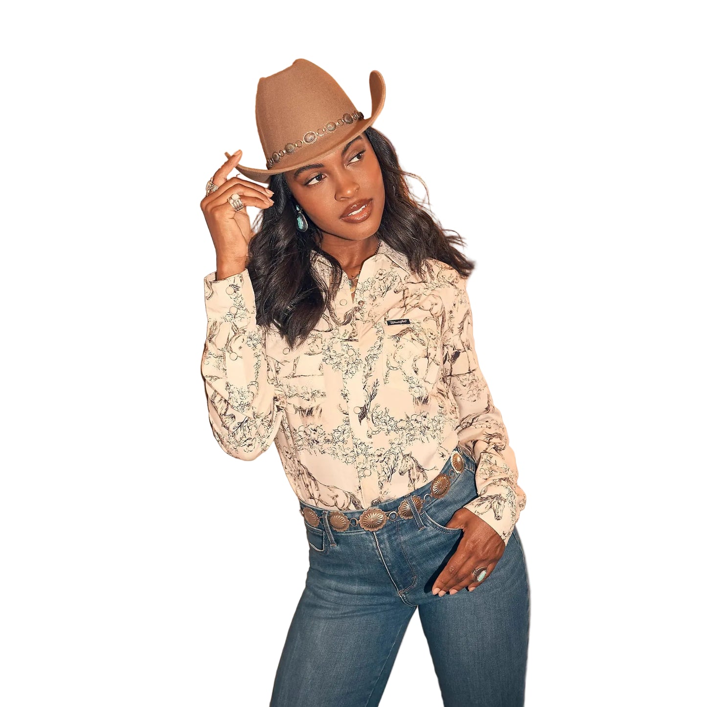 Wrangler Women's Saddle Up Slim Western Snap Long Sleeve Shirt - Cream