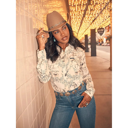 Wrangler Women's Saddle Up Slim Western Snap Long Sleeve Shirt - Cream