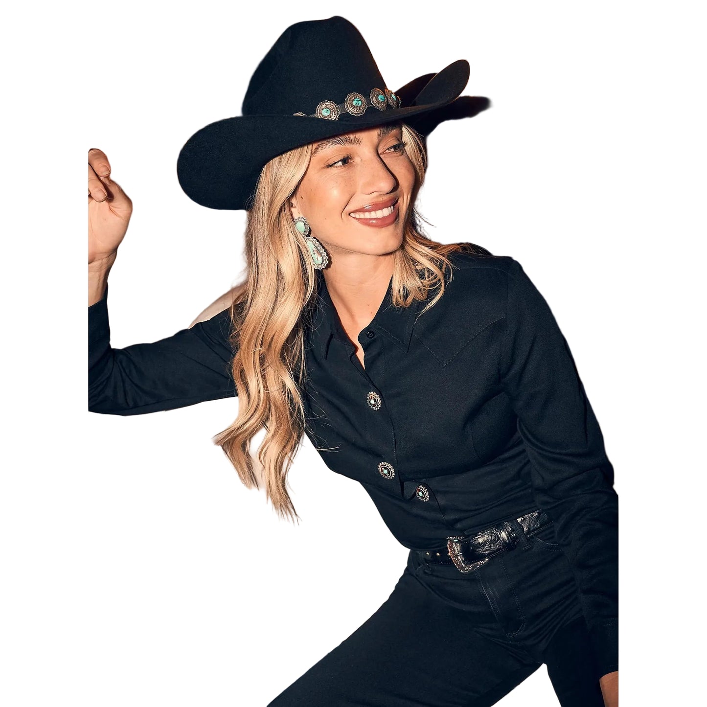 Wrangler Women's Long Sleeve Slim Concho Button Shirt - Black