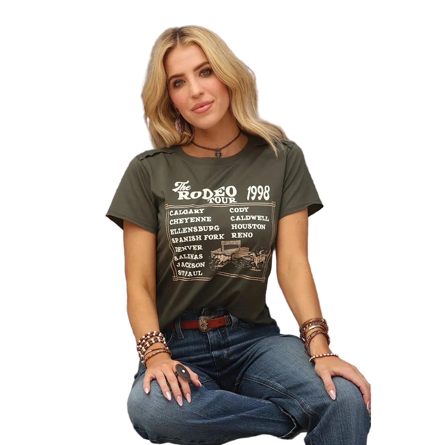 Cruel Women's Short Sleeve Crop Tee - Olive - Irvine Tack & Western Wear
