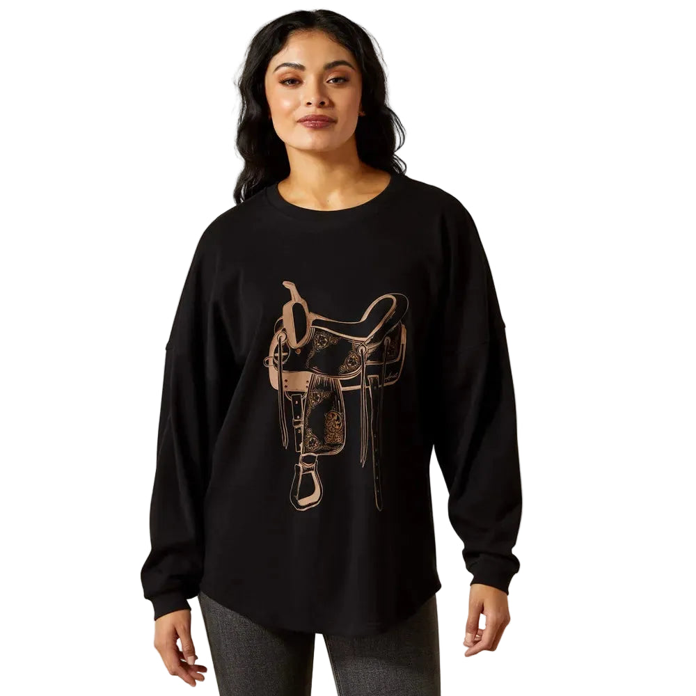 Ariat Women's Canvas Oversized Long Sleeve Tee Shirt - Black