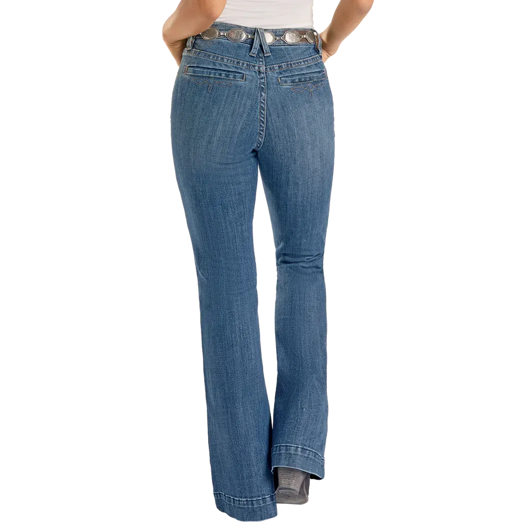 Rock & Roll Women's Boot Stitch Welt Pocket Trouser Jeans - Medium Wash