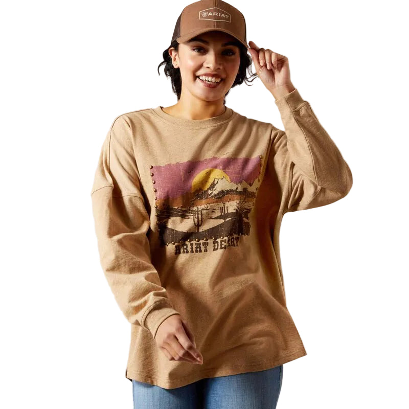 Ariat Women's Canvas Oversized Long Sleeve Tee Shirt - Dark Heather Oatmeal