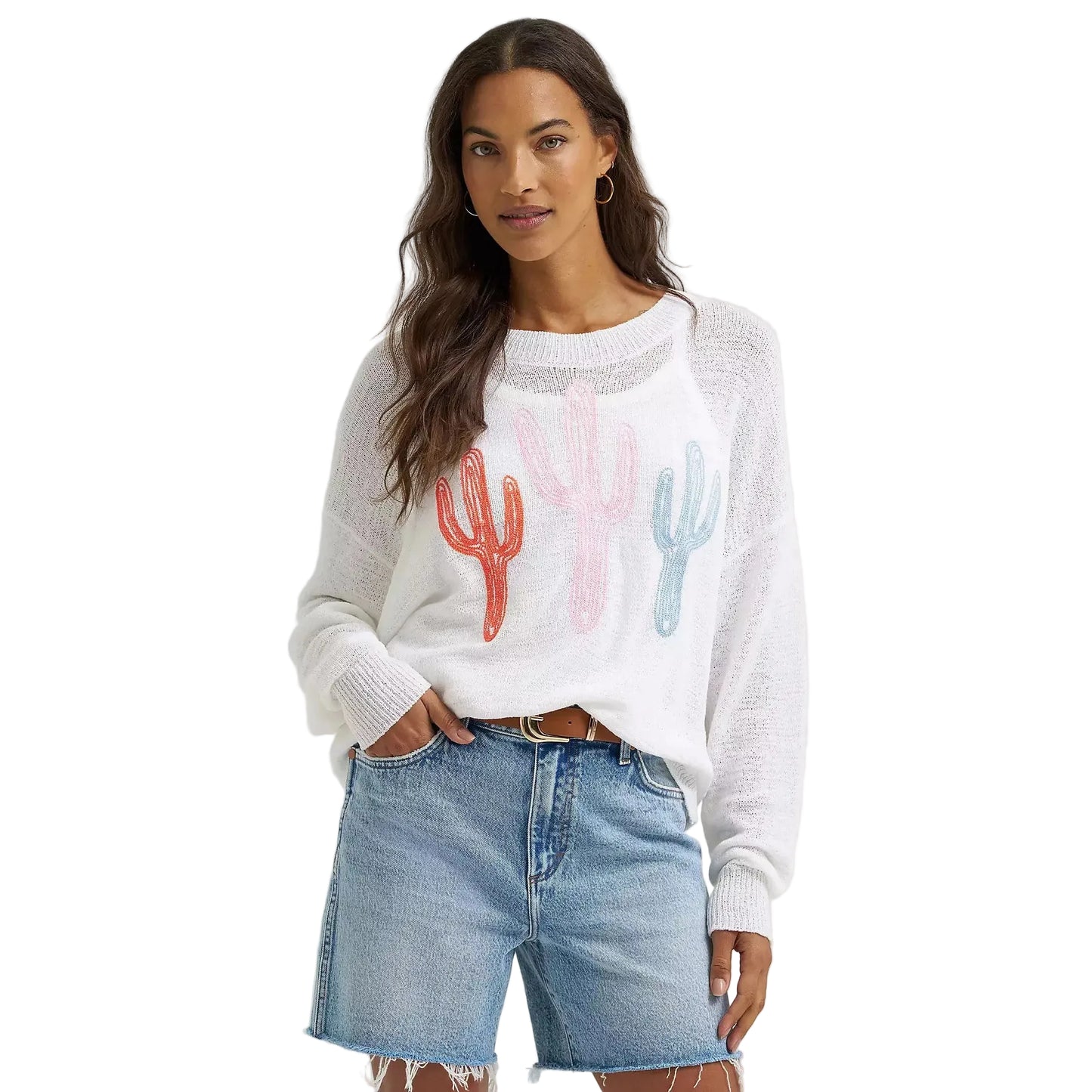 Wrangler Women's Gauzy Knit Long Sleeve Sweater - White