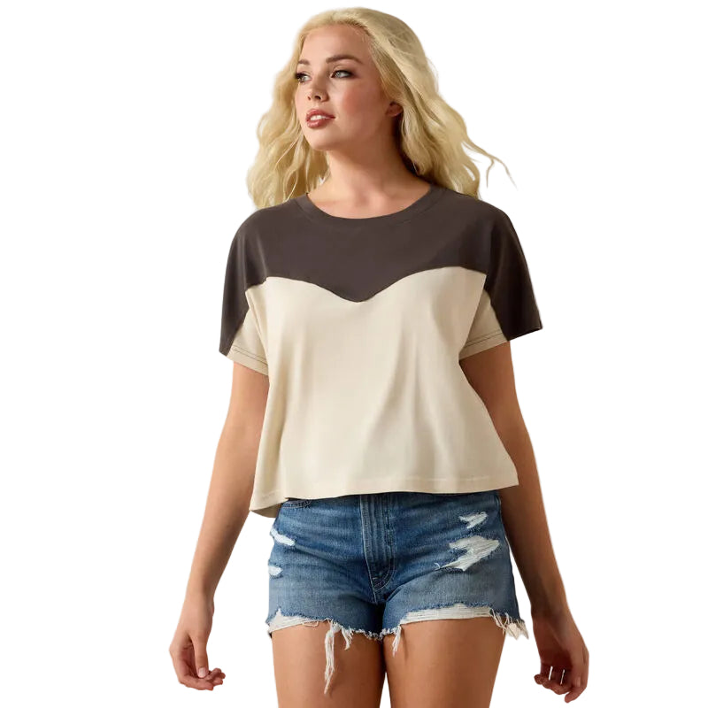 Ariat Women's Lucky Yoke Crop Tee Shirt - Summer Sand/Raven