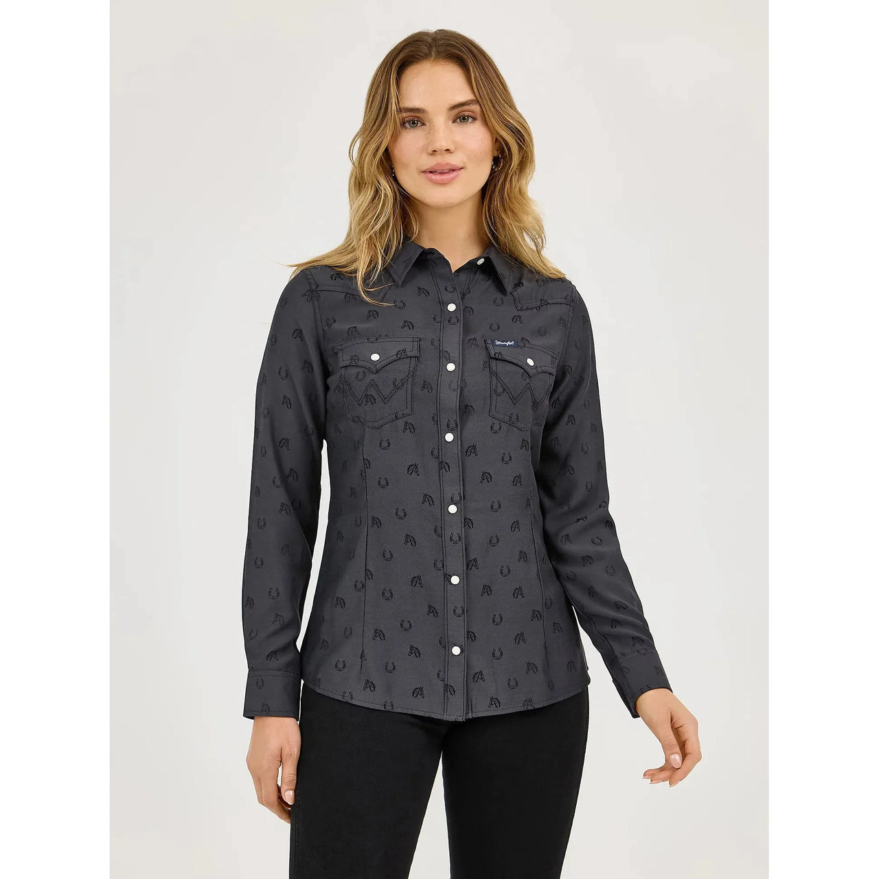 Wrangler Women's All Occasion Western Snap Shirt - Subtle Black Horses