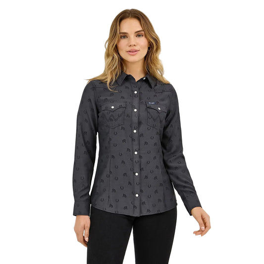 Wrangler Women's All Occasion Western Snap Shirt - Subtle Black Horses