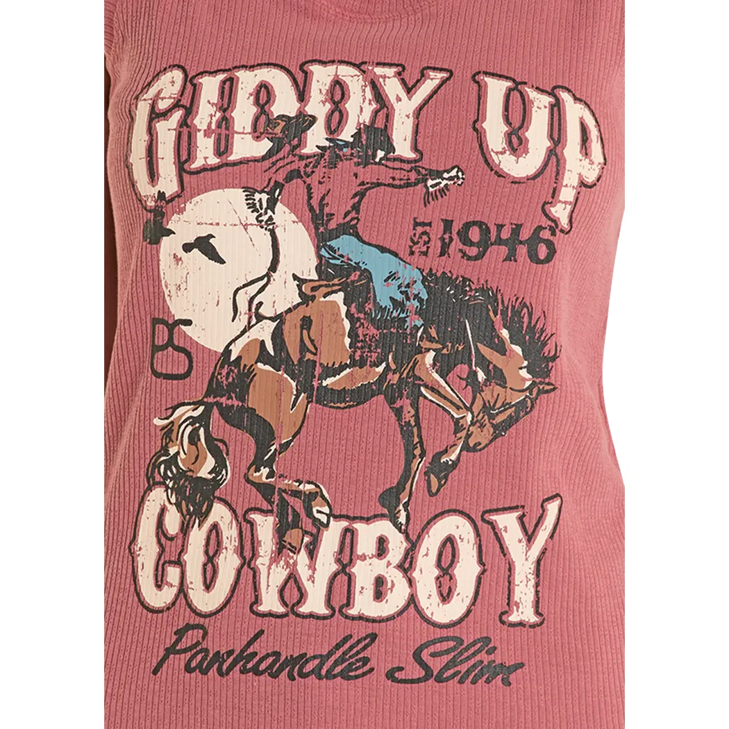 Panhandle Slim Women's Giddy Up Cowboy Graphic Sleeveless Tank Top - Red