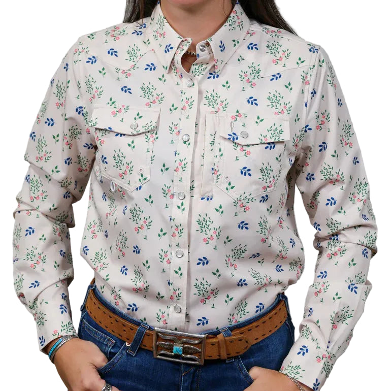 Brand Cowboy Women's The Paintbrush Prairie Long Sleeve Shirt - White
