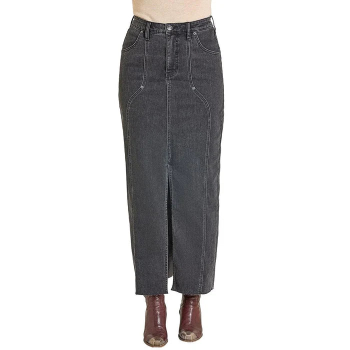 Rock & Roll Women's Denim Front Seam Maxi Skirt - Black