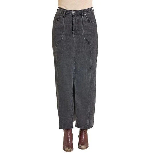 Rock & Roll Women's Denim Front Seam Maxi Skirt - Black