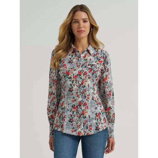 Wrangler Women's Retro Vintage Western Long Sleeve Snap Slim Blouse - Multi coloured