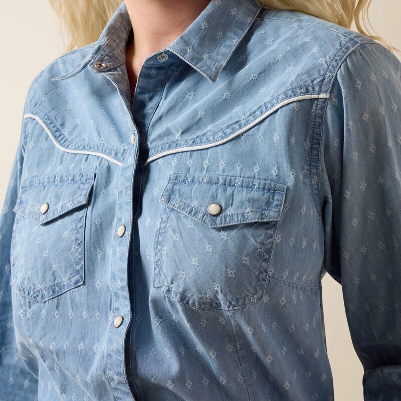 Ariat Women's Jade Western Long Sleeve Snap Shirt - Chambray Dobby