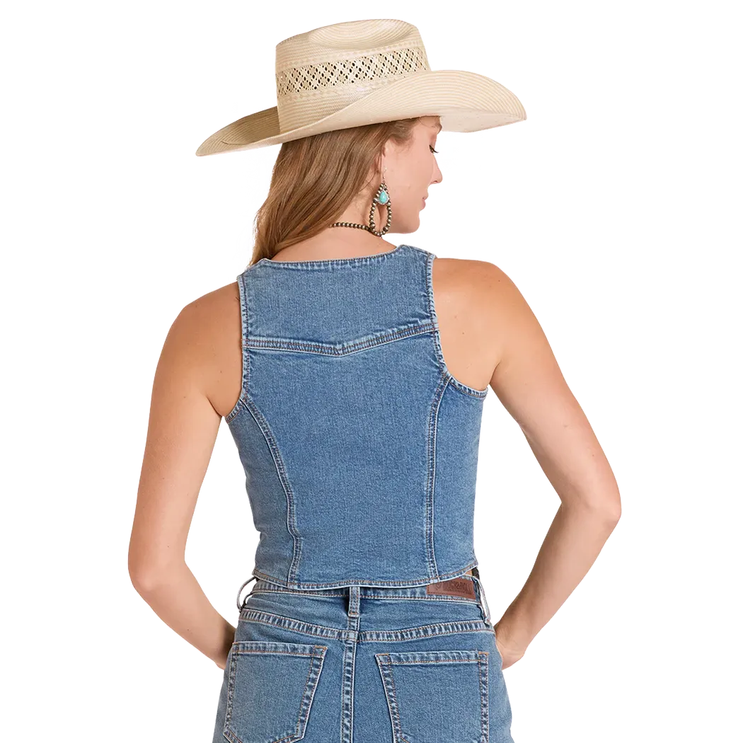 Rock & Roll Women's Seamed Zip Up Denim Vest - Medium Wash
