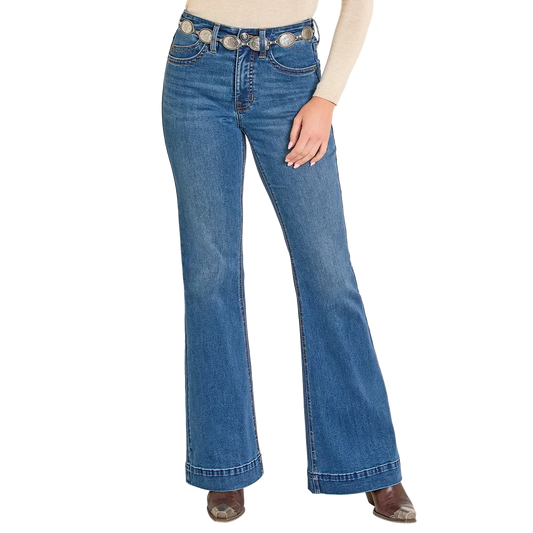 Rock & Roll Women's High Rise Raised Boot Stitch Trouser - Medium Wash