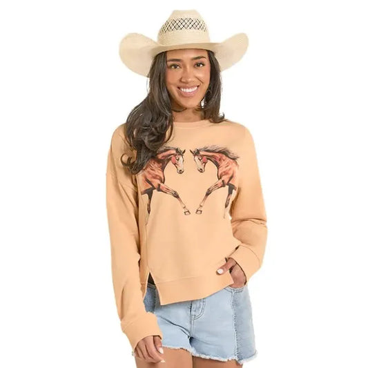 Panhandle Women's Horse Graphic Long Sleeve Pullover - Tan