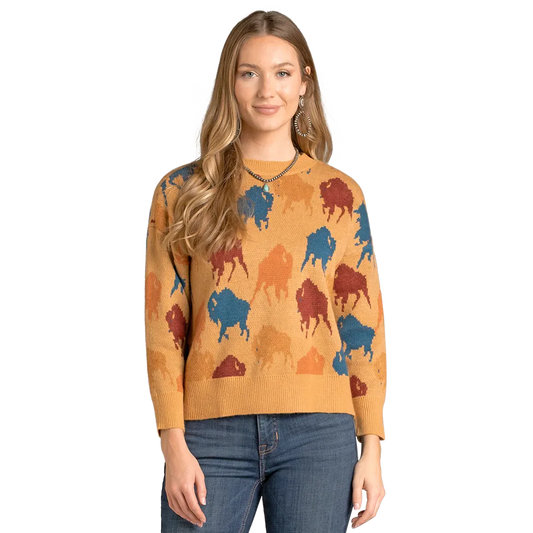 Panhandle Slim Women's Buffalo Oversized Sweater - Orange