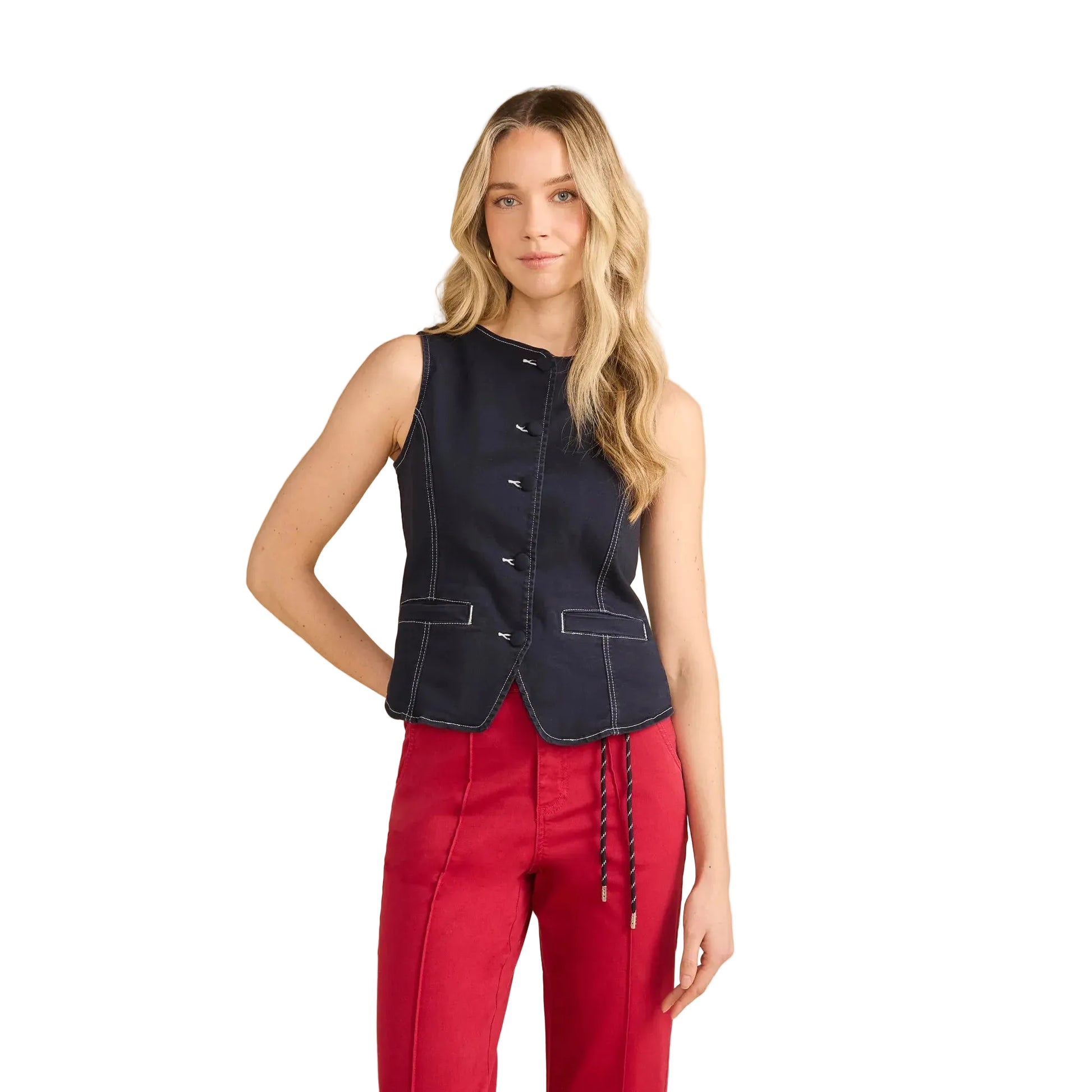FDJ Women's Button Front Vest - Navy - Irvine Tack & Western Wear