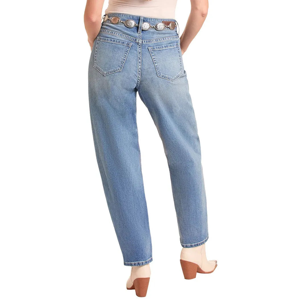 Rock & Roll Women's High Rise Seam Detail Barrel Jeans - Medium Wash