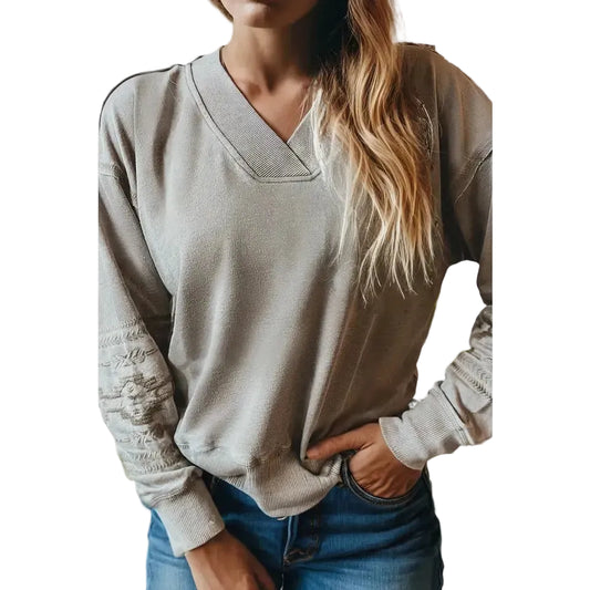 66 Disco c/o Faire Women's Western Embroidered V Neck Sweatshirt - Grey - Irvine Tack & Western Wear