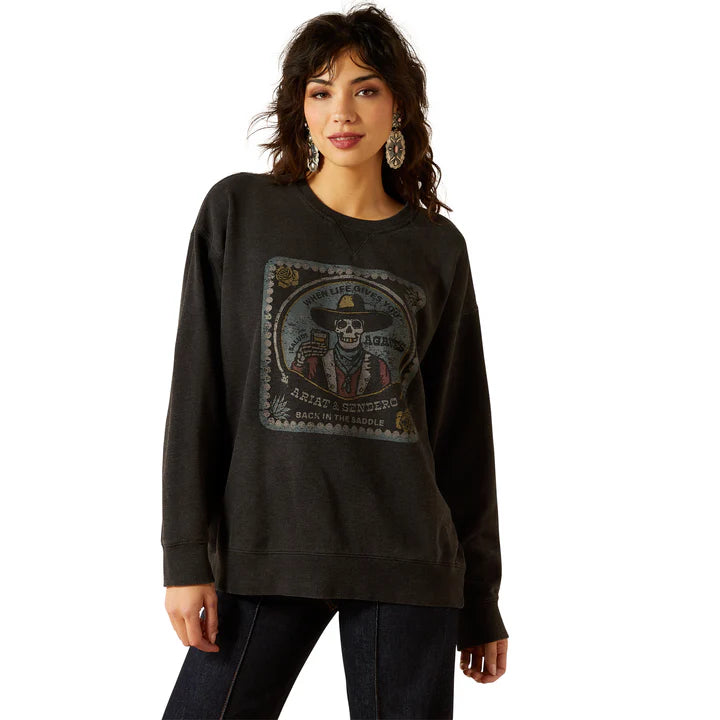 Ariat Women's Long Sleeve Sendero When Life Gives You Agaves Oversize Sweatshirt- Black Mineral Wash