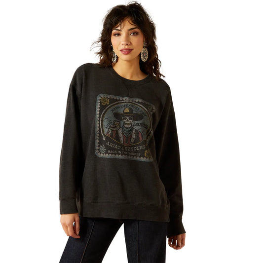 Ariat Women's Long Sleeve Sendero When Life Gives You Agaves Oversize Sweatshirt- Black Mineral Wash