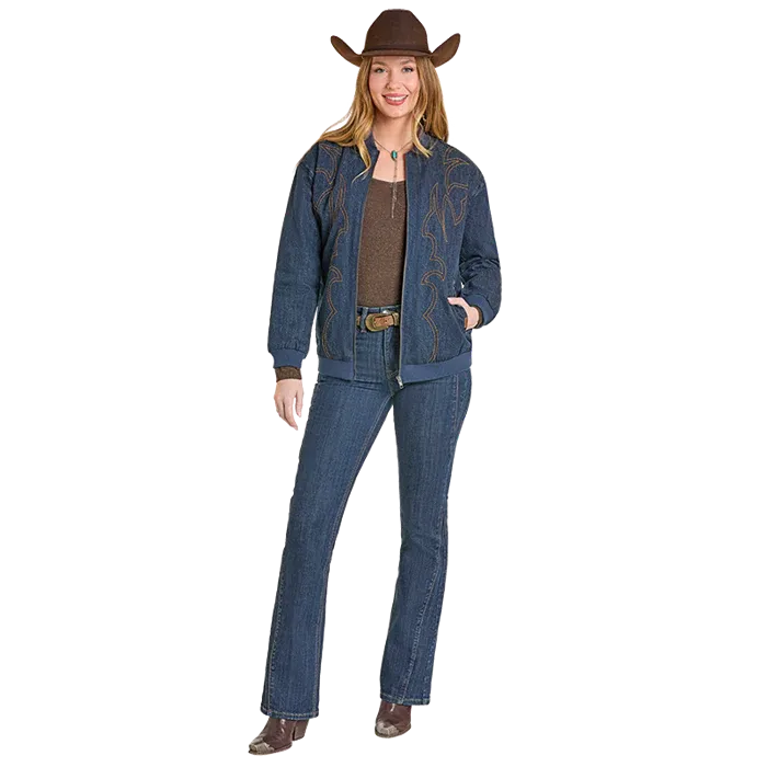 Panhandle Women's Embroidered Vintage Bomber Jacket - Dark Vintage