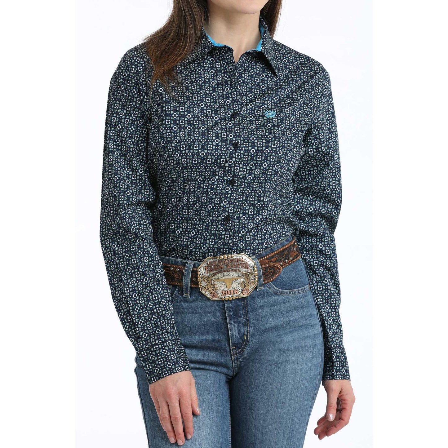 Cinch Women's Long Sleeve Print Shirt - Navy