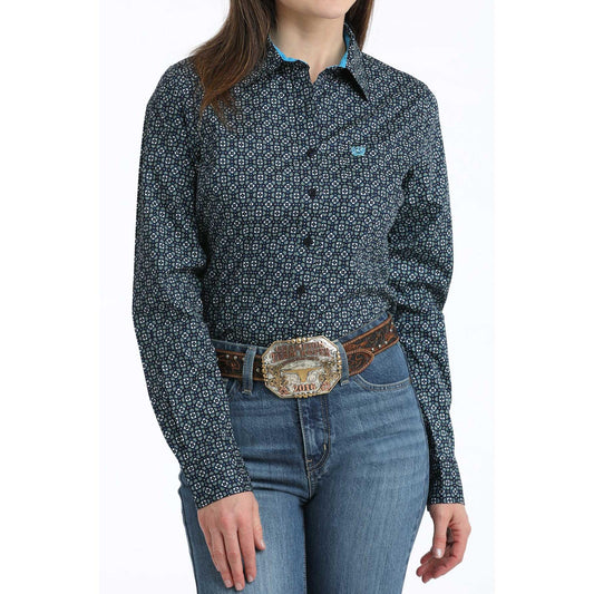 Cinch Women's Long Sleeve Print Shirt - Navy