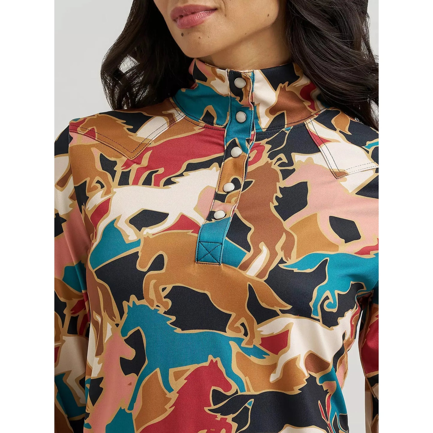 Wrangler Women's Horse Skye Performance Long Sleeve Pullover Shirt - Brown