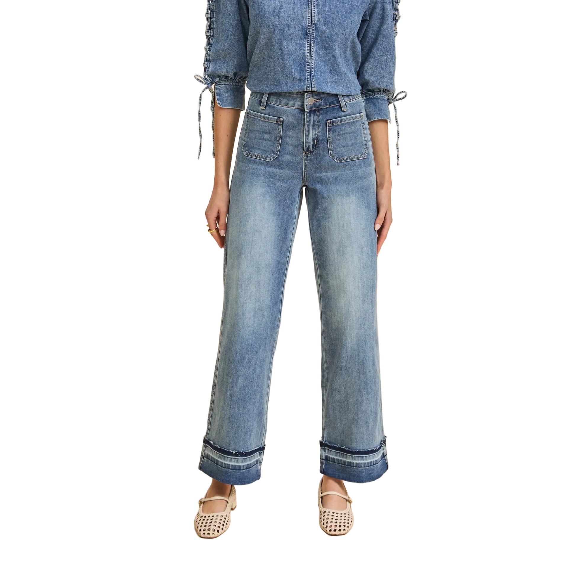 FDJ Women's Olivia Cuffed Wide Leg Denim - Light Wash - Irvine Tack & Western Wear