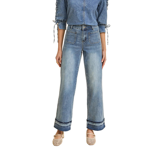 FDJ Women's Olivia Cuffed Wide Leg Denim - Light Wash - Irvine Tack & Western Wear
