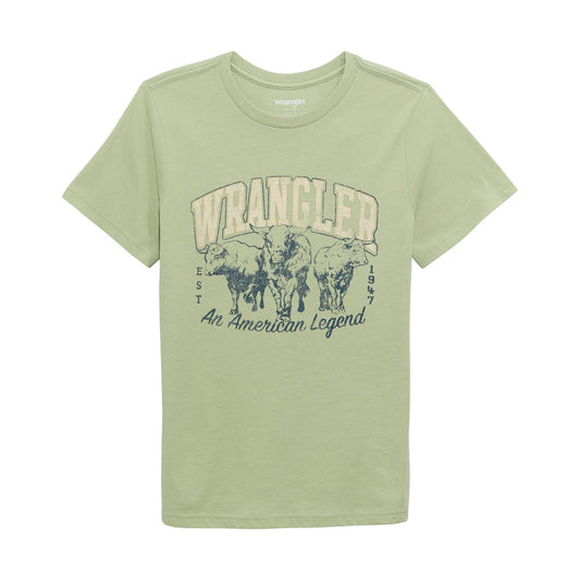 Wrangler Women's Regular Fit Wrangler Graphic Short Sleeve Tee Shirt - Laurel Green Heather