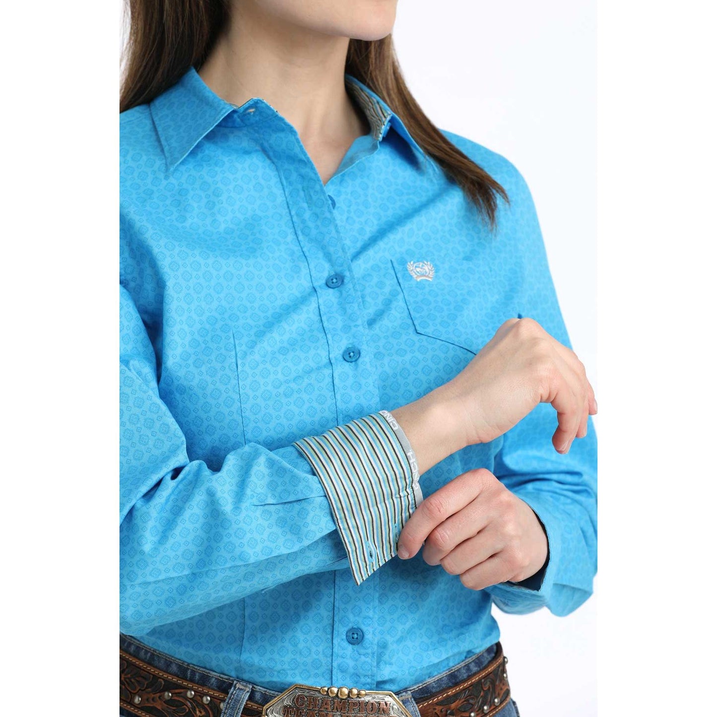 Cinch Women's Long Sleeve Print Shirt - Blue
